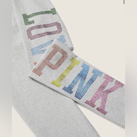 VS PINK HIGH WAIST LEGGINGS GRAY & RAINBOW BLING RHINESTONE LOGO NWT HTF RARE XL - Picture 2 of 8